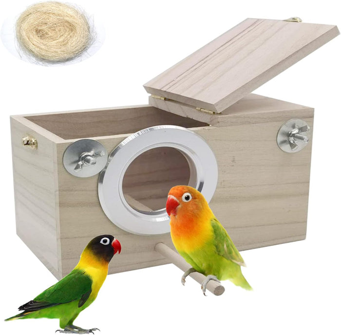 PINVNBY Parakeet Nesting Box Bird House Wood Breeding Box Parrots Mating Box for Lovebirds Budgie Finch Cockatoo Canary and Medium-Sized Birds(S) - Image 1