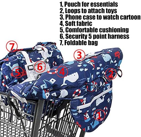 Love&go baby seat protector folded neatly into its attached blue portable carry handbag.