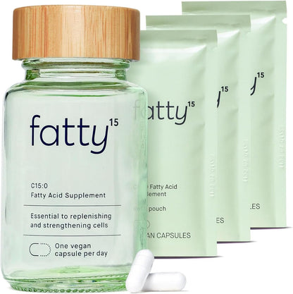 Fatty15 C15:0 Pentadecanoic Acid ninety capsules bottle front view
