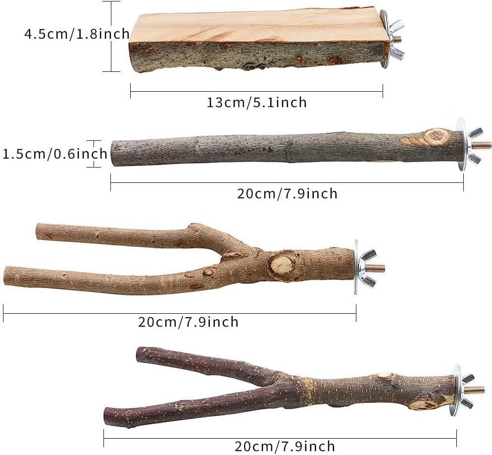 4 Pack Natural Wood Bird Perch Set for Parakeet Cage - Image 2