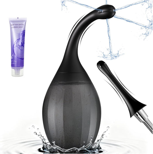 ColorfulParadise enema bulb kit front view with silicone nozzle and lubricant.