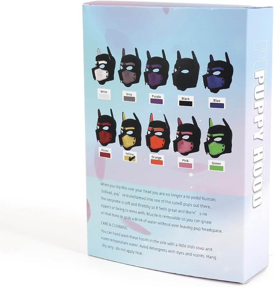 Close up shot of the high quality neoprene material on the Womalen puppy roleplay hood.