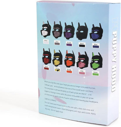 Close up shot of the high quality neoprene material on the Womalen puppy roleplay hood.