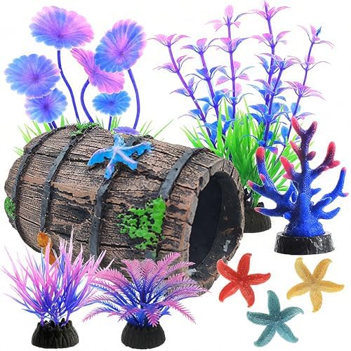 MQACPUPY small fish tank decorations set showcasing vintage broken barrel hideout.