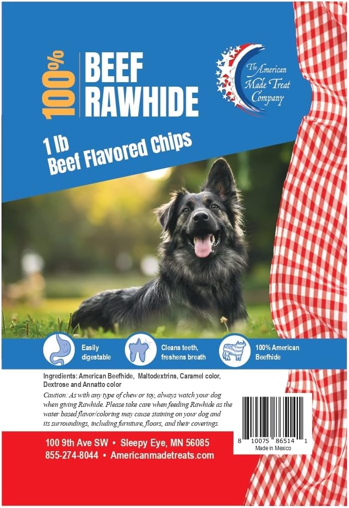 Thick cut high protein rawhide chips for destructive chewing prevention