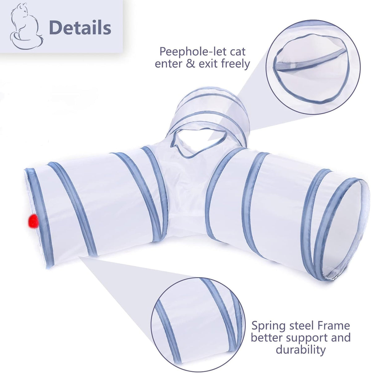 Side view of collapsible cat tube showing durable polyester fabric material