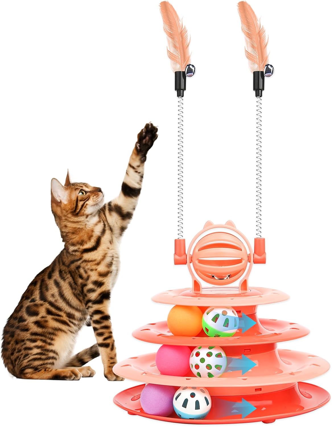 Goosheep feline amusement station featuring two flexible teasing rods for indoor cat exercise.