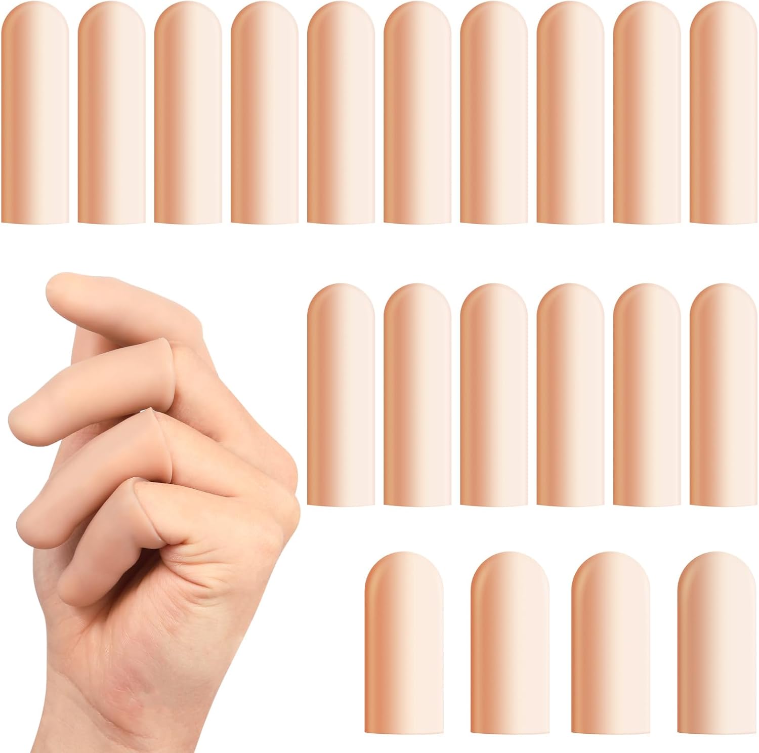 BMKYUET Gel Finger Cots front view showing twenty pieces of reusable silicone protectors