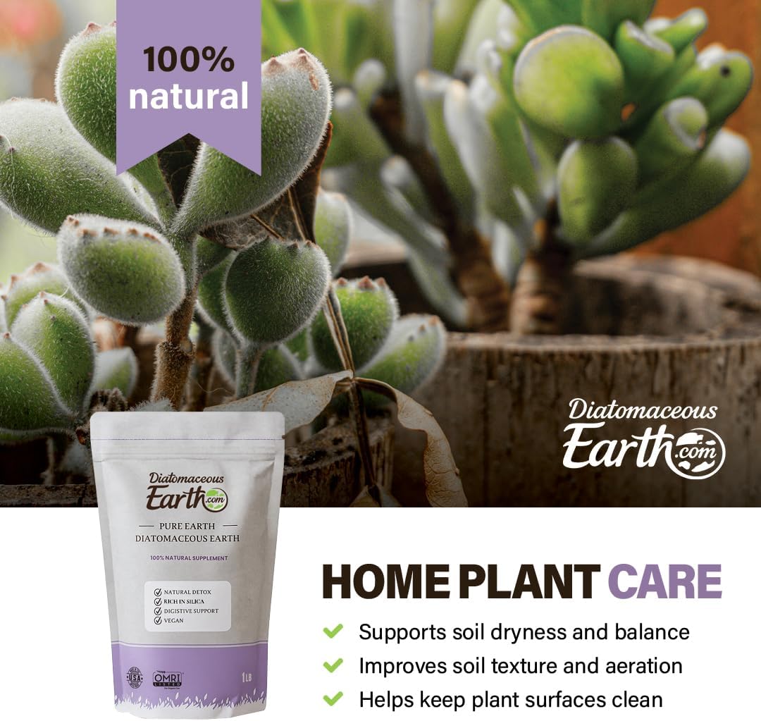 Certified organic food grade diatomaceous earth powder used for natural insect defense in gardens.