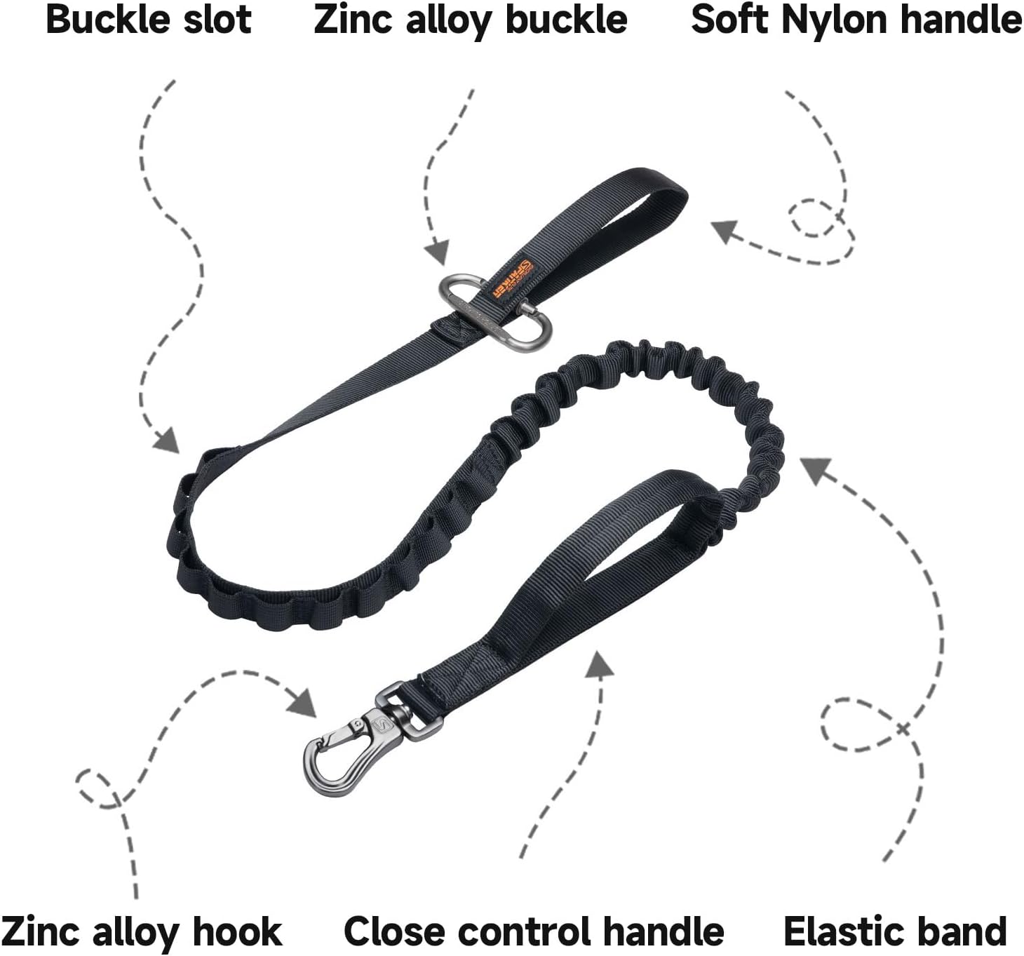 Premium black tactical dog lead featuring the dual padded control handles for training