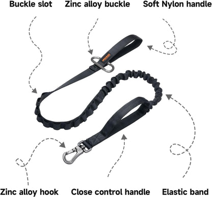 Premium black tactical dog lead featuring the dual padded control handles for training
