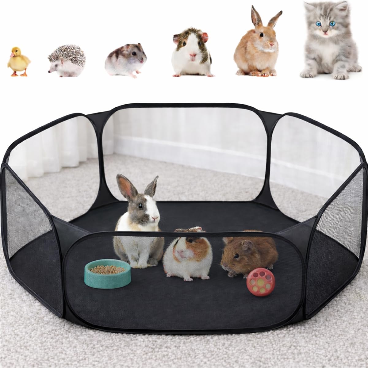 Amakunft Small Animal Playpen, Pop-Up Portable Play Yard for Guinea Pigs, Rabbits, Hamsters, Hedgehogs, Foldable Exercise Fence with Breathable Mesh for Indoor Outdoor Use - Image 1