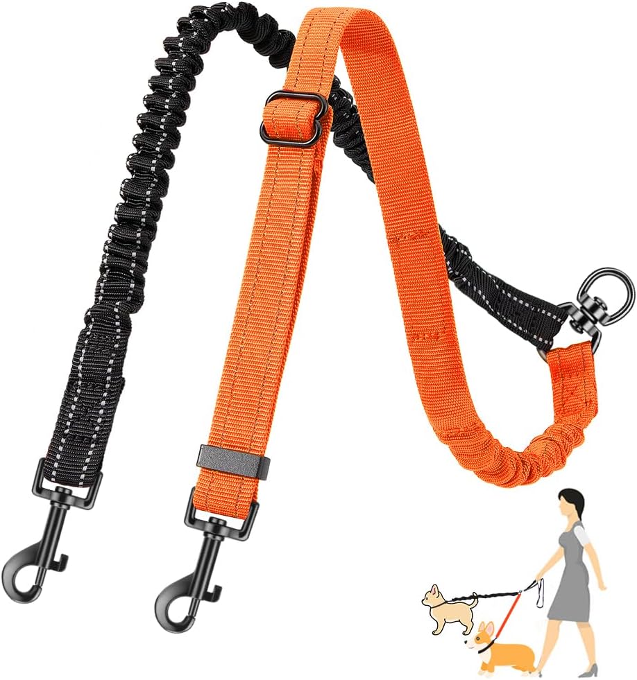 AUTOWT Two Dog Lead, 2 in 1 Upgraded Double Dog Leash Attachment Combine Adjustable Strap and Shock Absorbing Bungee No Tangle Dual Training Splitter for Different Size Dogs - Image 12