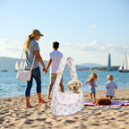 Small pet carrier bag being worn by person for scale