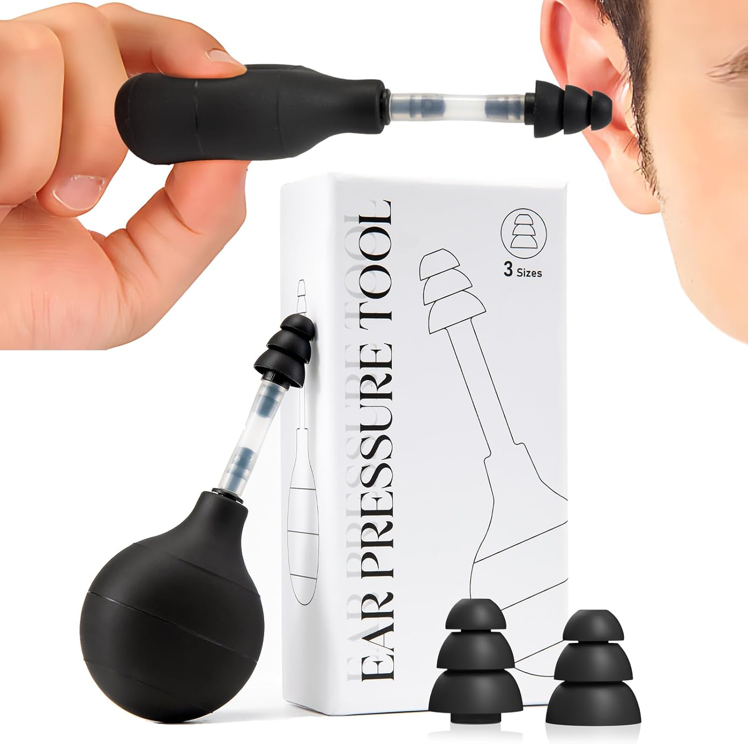 Beceto ear pressure relief device front view showcasing the manual suction pump mechanism.