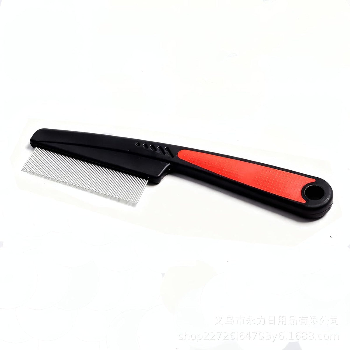 Morain flea comb for dogs and cats front view showing stainless steel teeth.