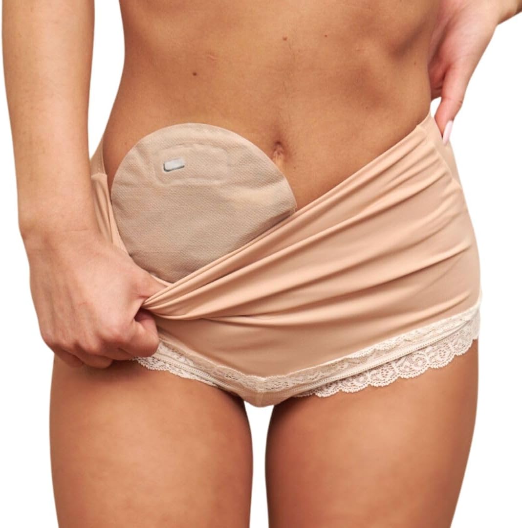 SIIL Ostomy Underwear for Women front view beige lace protective briefs