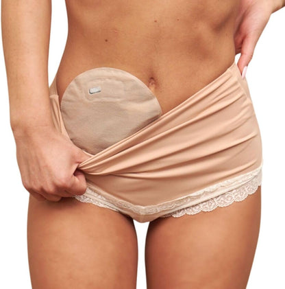 SIIL Ostomy Underwear for Women front view beige lace protective briefs
