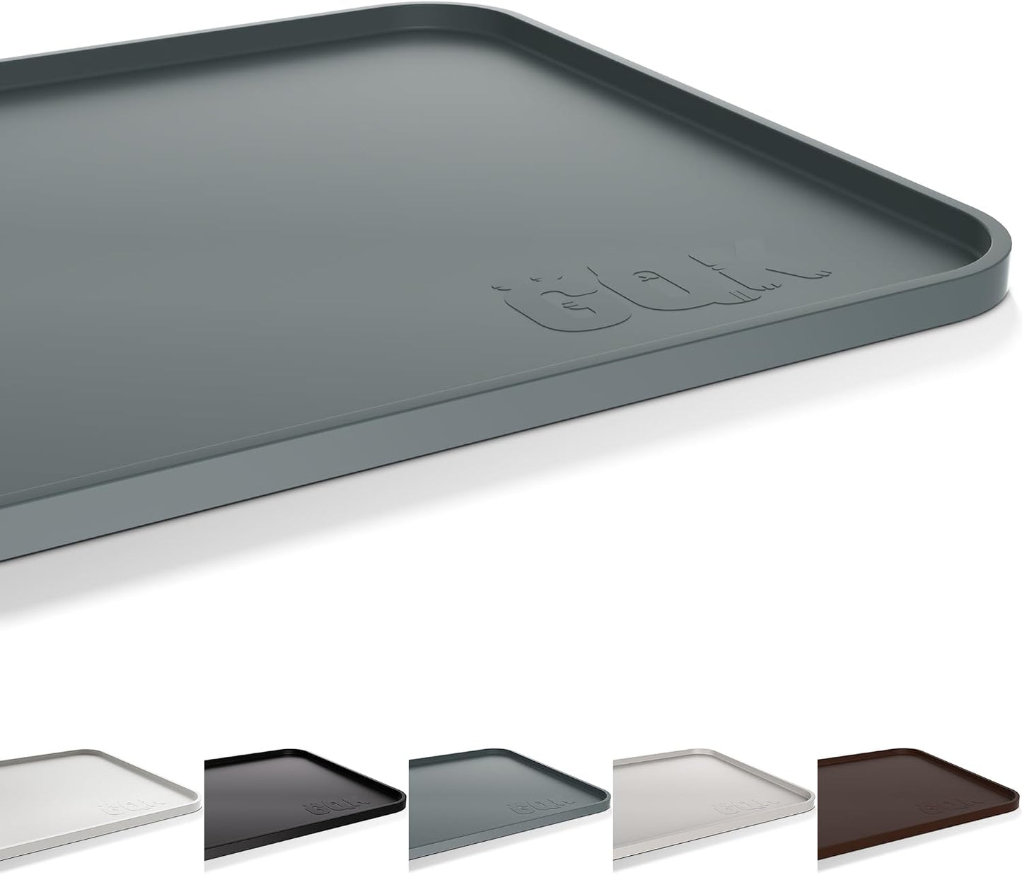 GQK Silicone Dog and Cat Food Mat front view with bowls