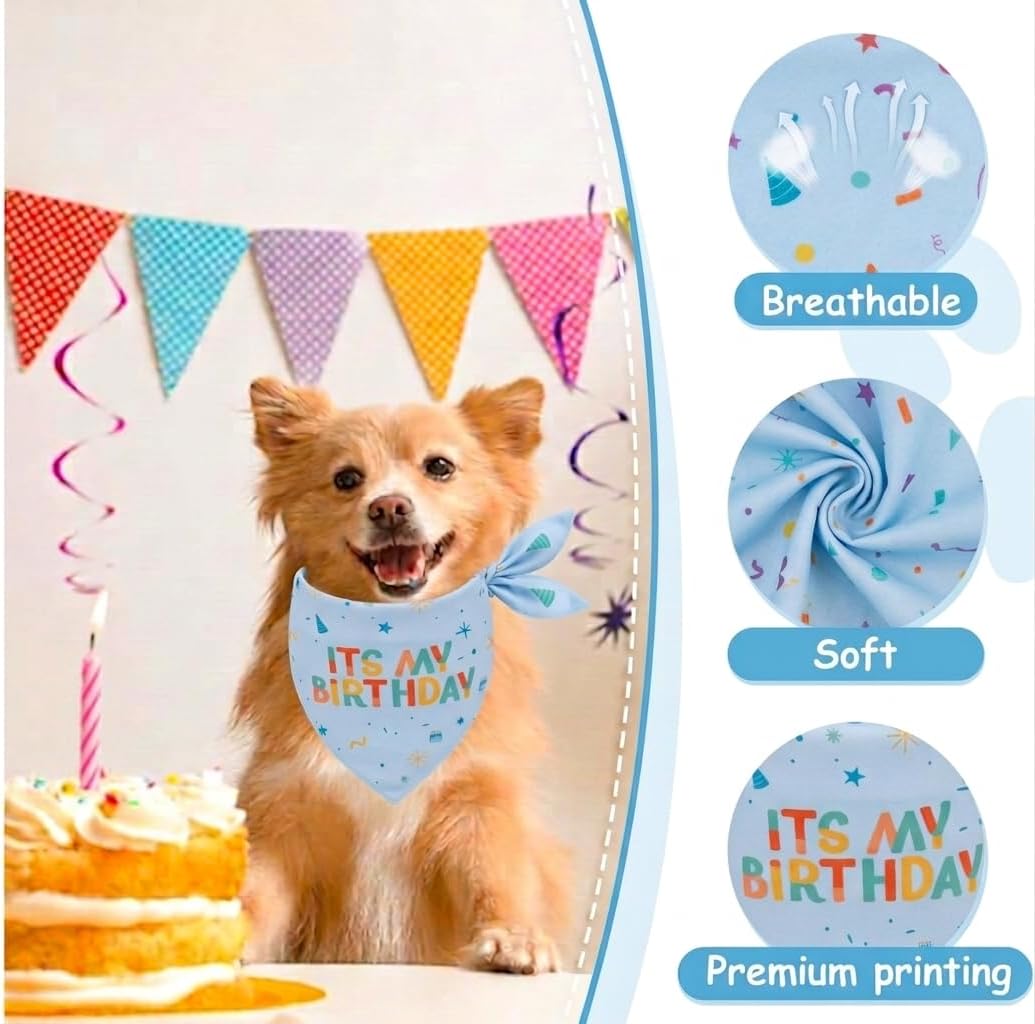Yummipaws blue birthday dog bandana with cake print