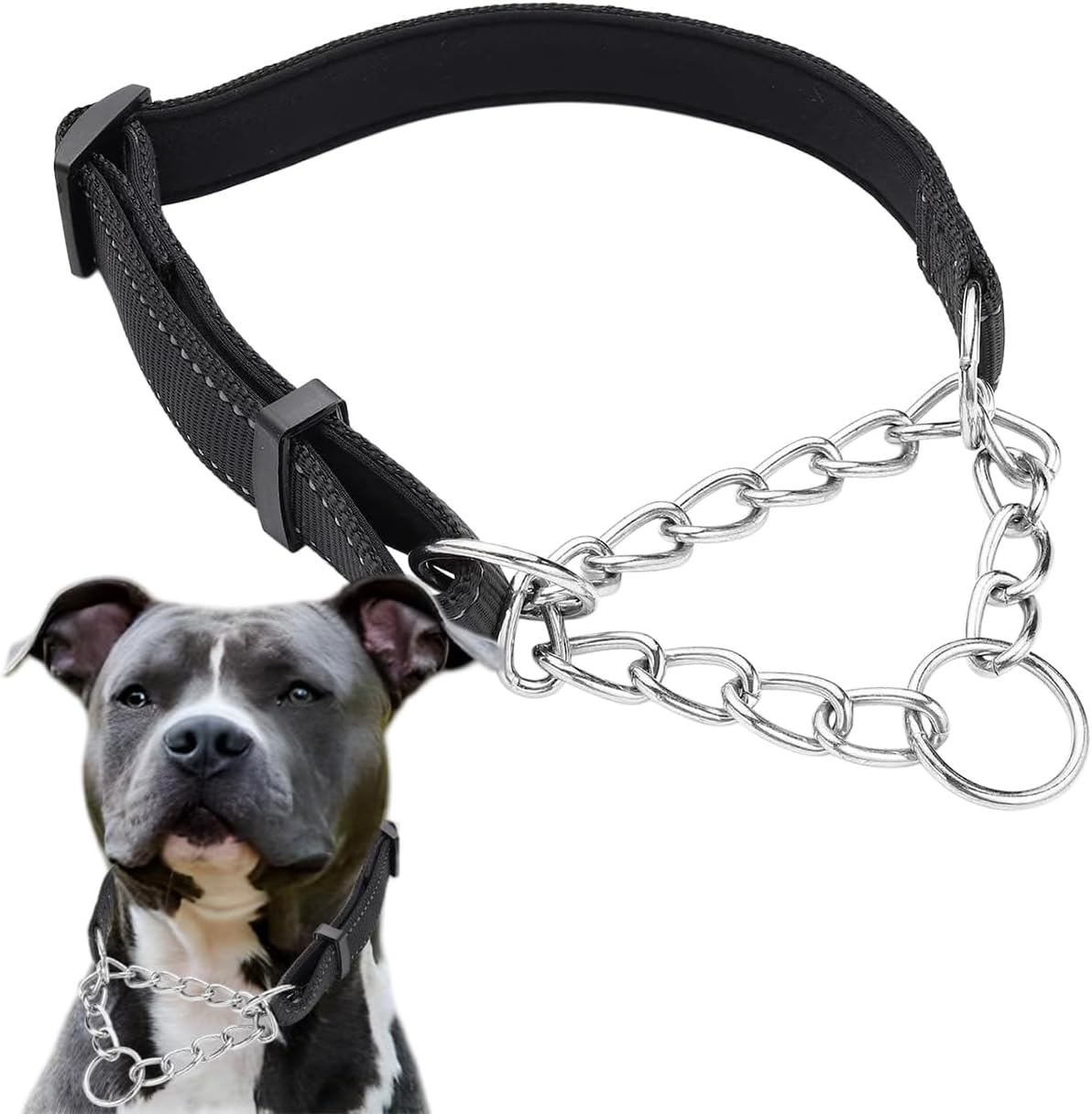Martingale Collar for Dogs, Reflective Nylon Soft Padded No Pull Training Collars Adjustable Stainless Steel Chain Collar for Small Medium Large Dogs Red X-Large - Image 13