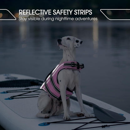 FUAMEY pet buoyancy swim jacket highlighting the metal leash D-ring