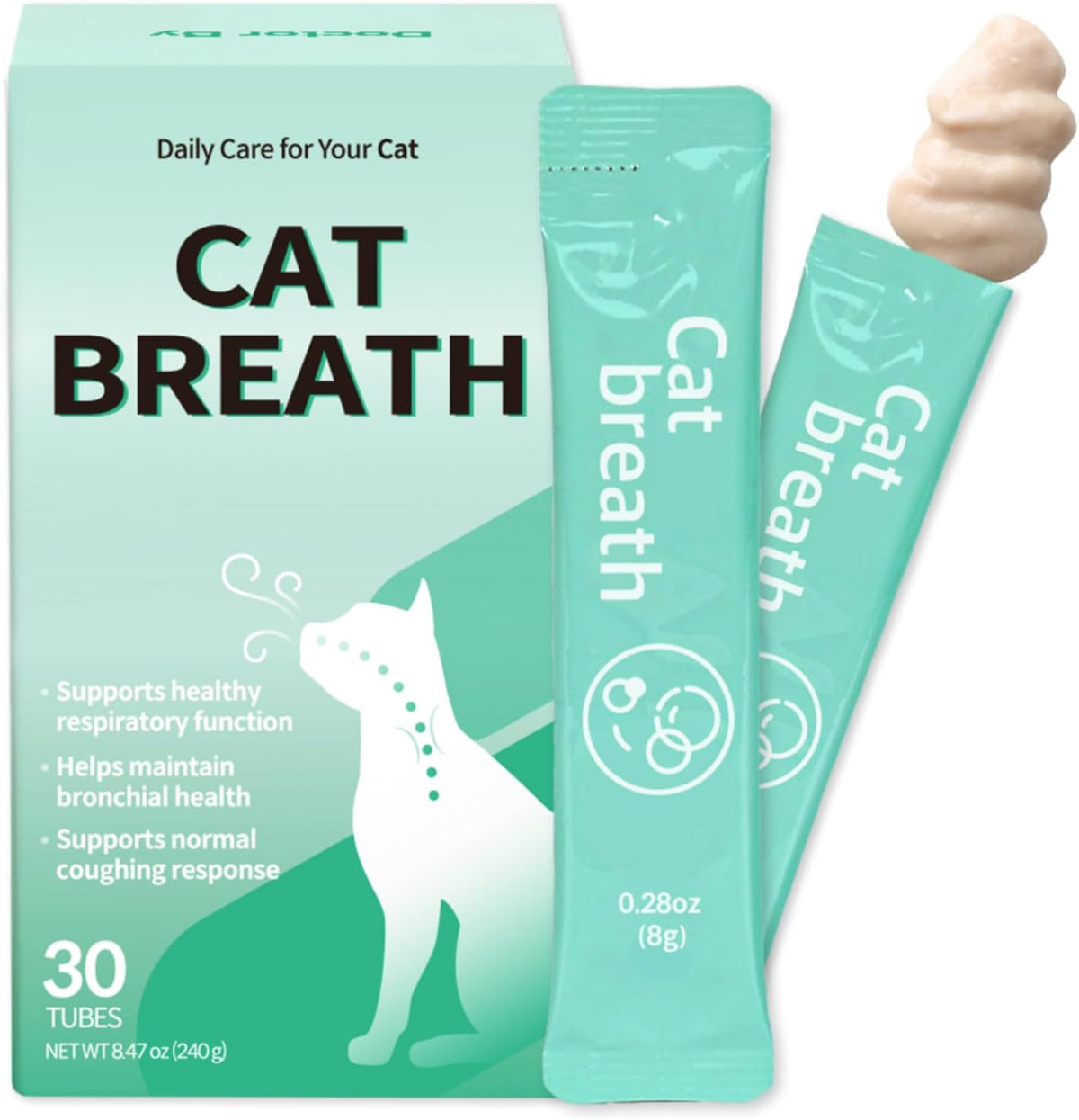Doctor By Cat Breath Bronchial Supplements front view showing chicken flavor respiratory care box
