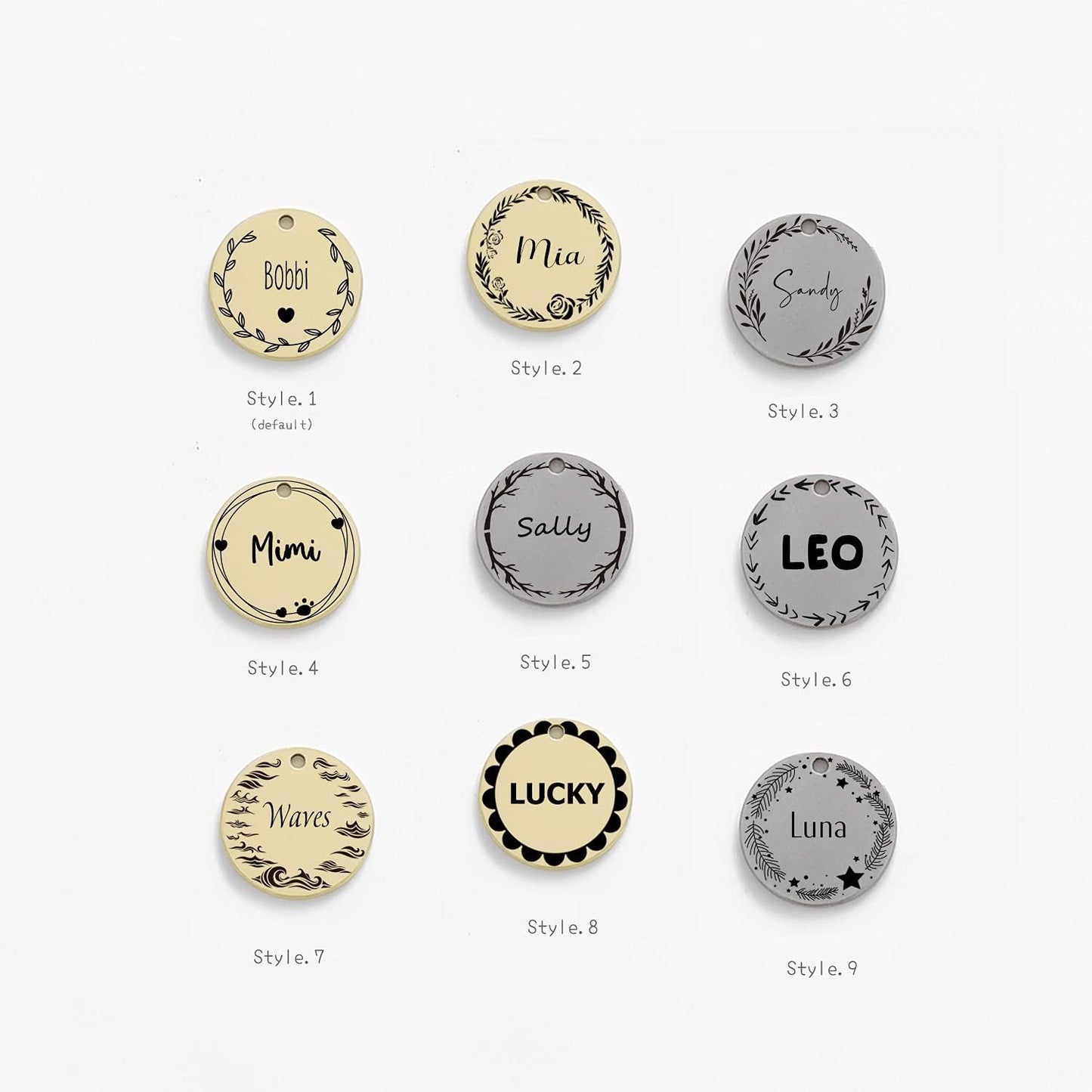 Double sided engraved pet identification tag for puppies and cats
