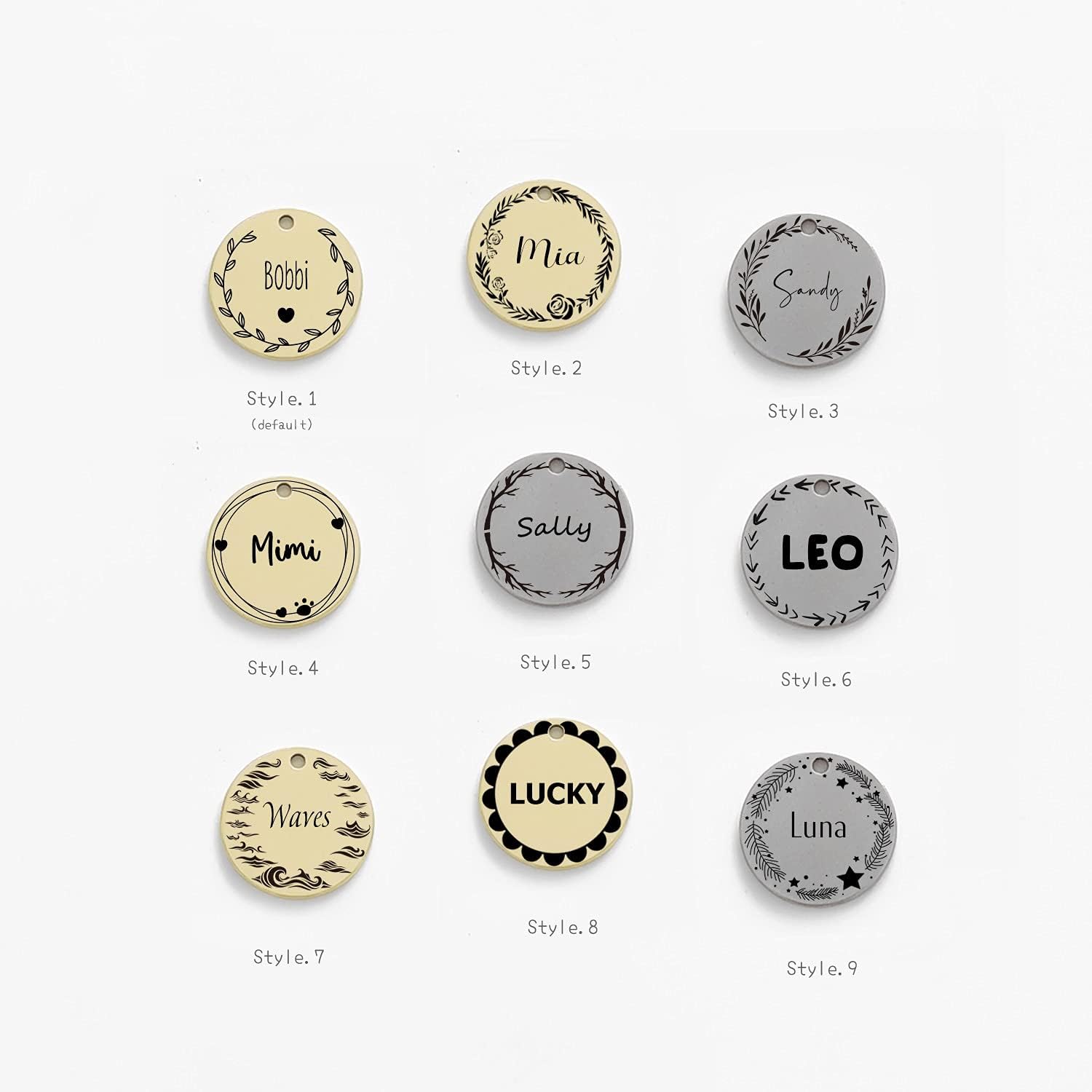 Double sided engraved pet identification tag for puppies and cats