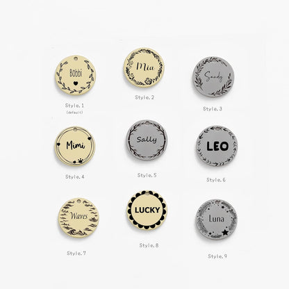 Double sided engraved pet identification tag for puppies and cats