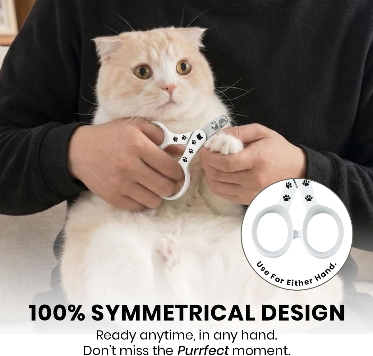 Full view of the lightweight Necoichi white cat nail clipper designed for indoor felines.