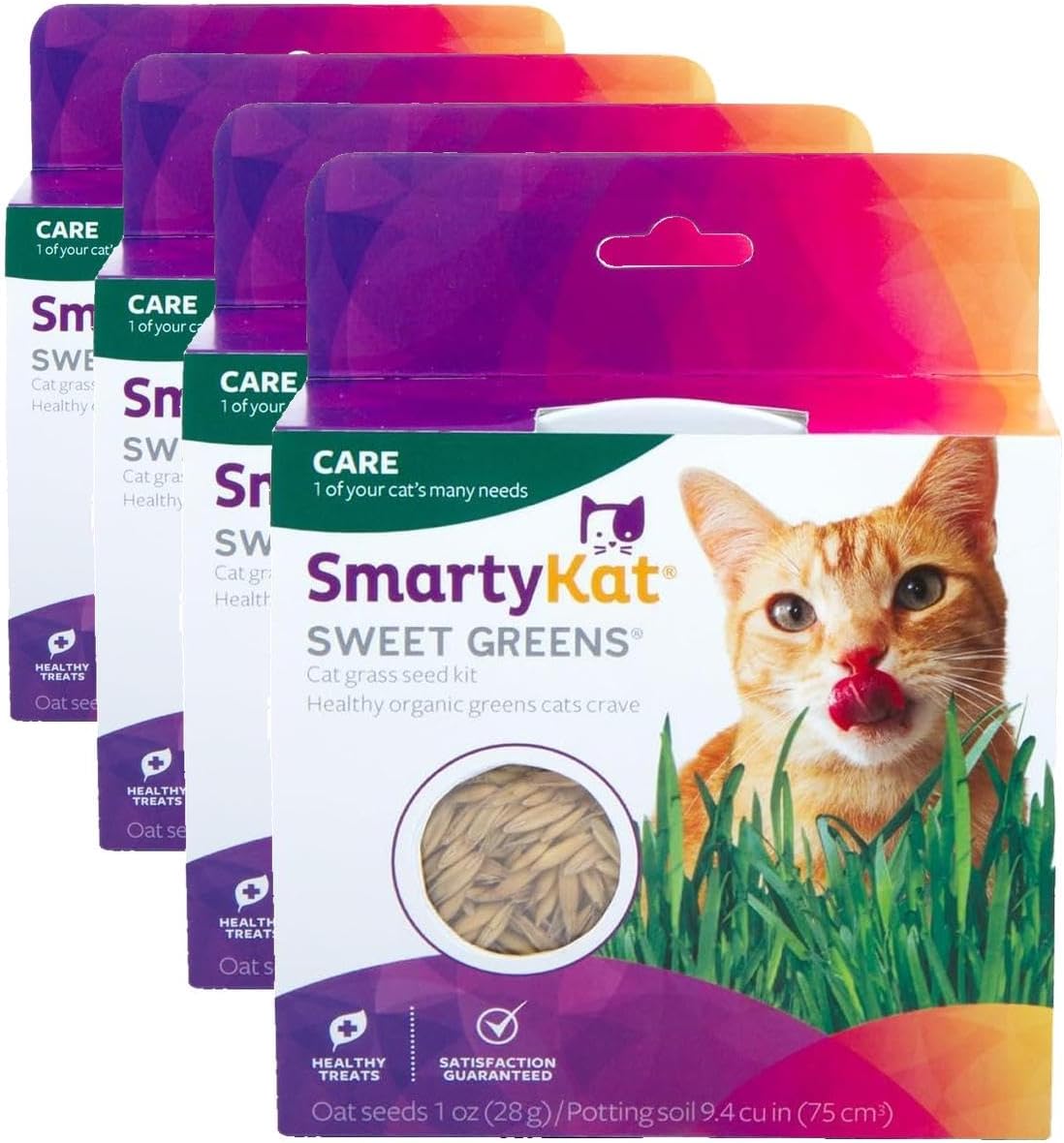 SmartyKat brand organic cat treats kit displayed on a sunny windowsill.