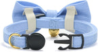 Side profile of YUDOTE blue cat collar highlighting the smooth stitching and safety buckle