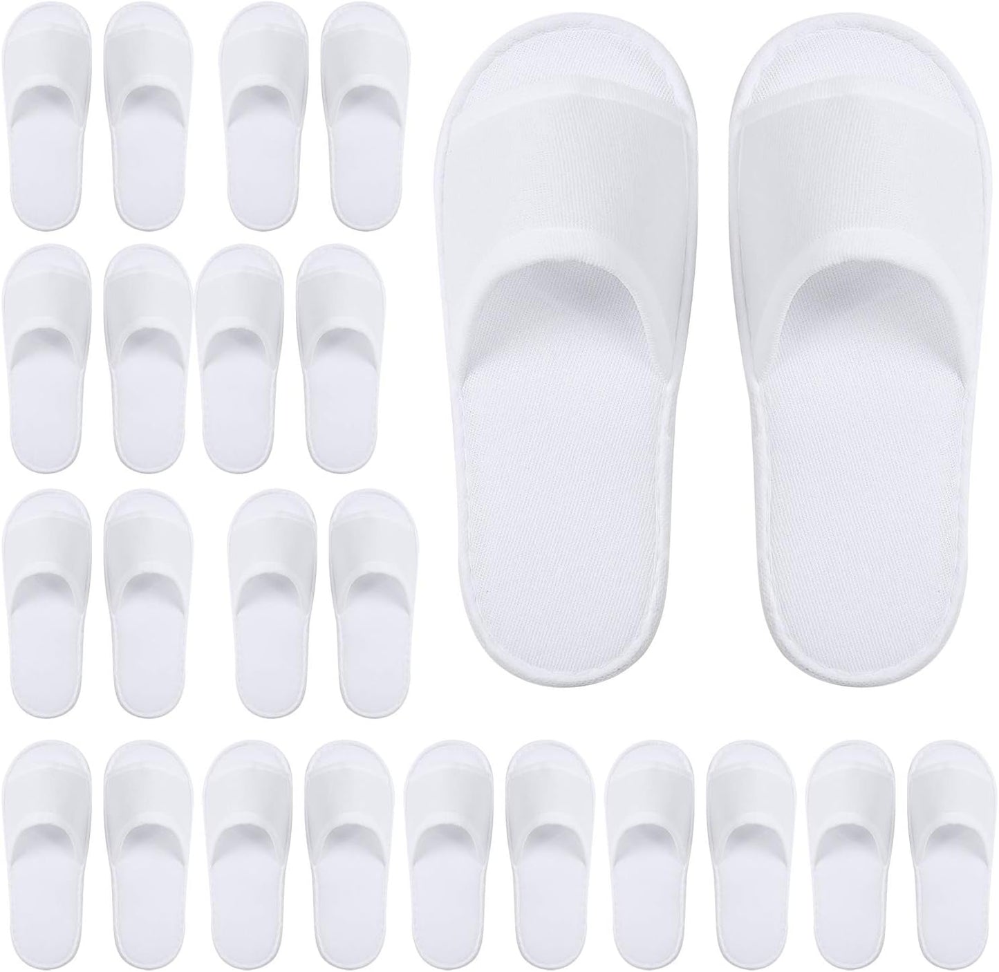 Elcoho 12 Pairs Open Toe Spa Slippers front view showing the clean white velvet fabric design.