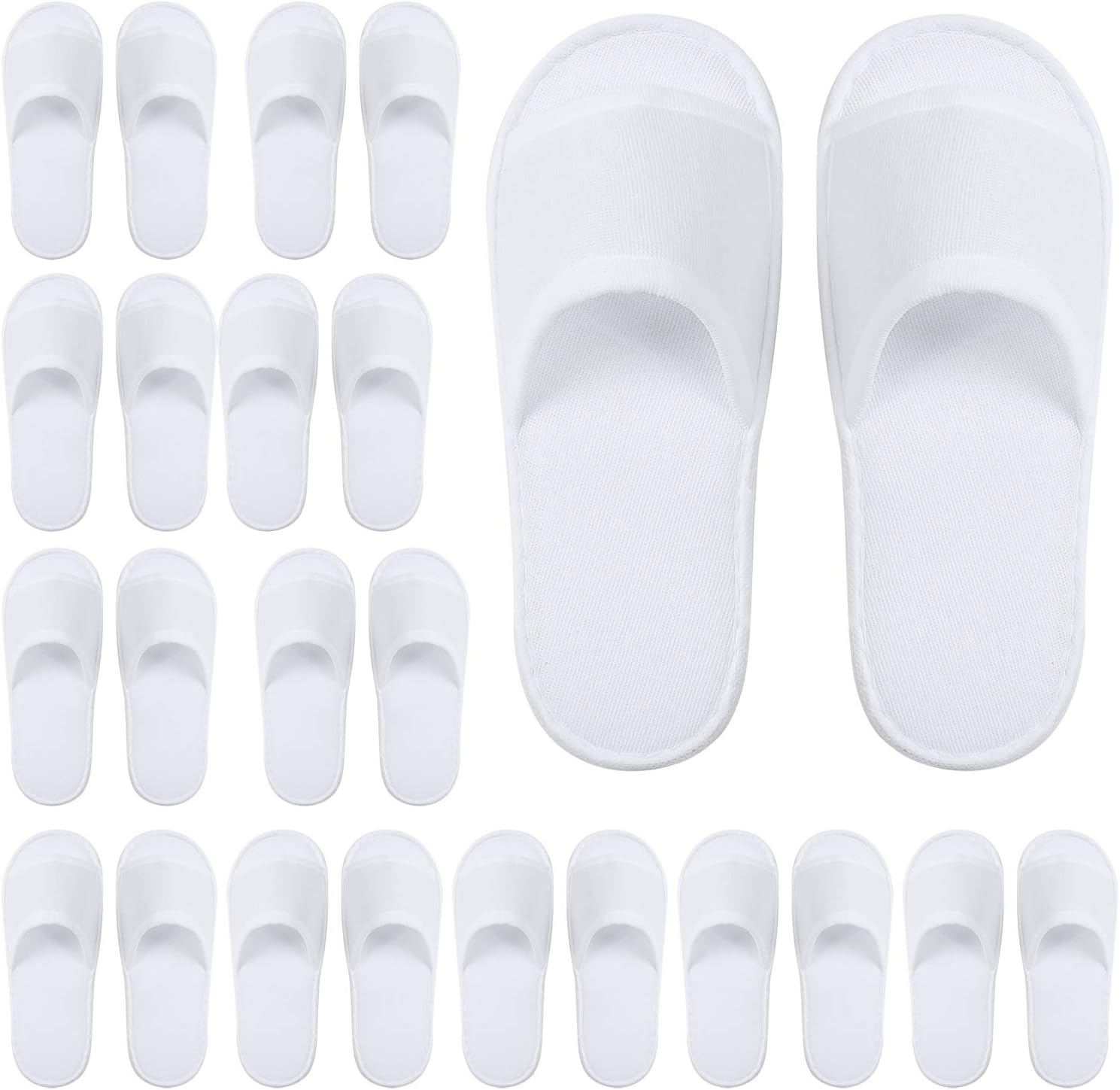 Elcoho 12 Pairs Open Toe Spa Slippers front view showing the clean white velvet fabric design.