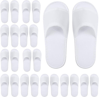 Elcoho 12 Pairs Open Toe Spa Slippers front view showing the clean white velvet fabric design.