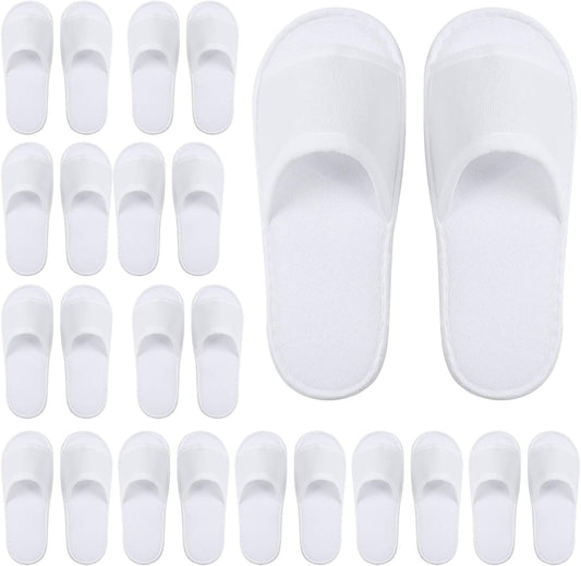 Elcoho 12 Pairs Open Toe Spa Slippers front view showing the clean white velvet fabric design.