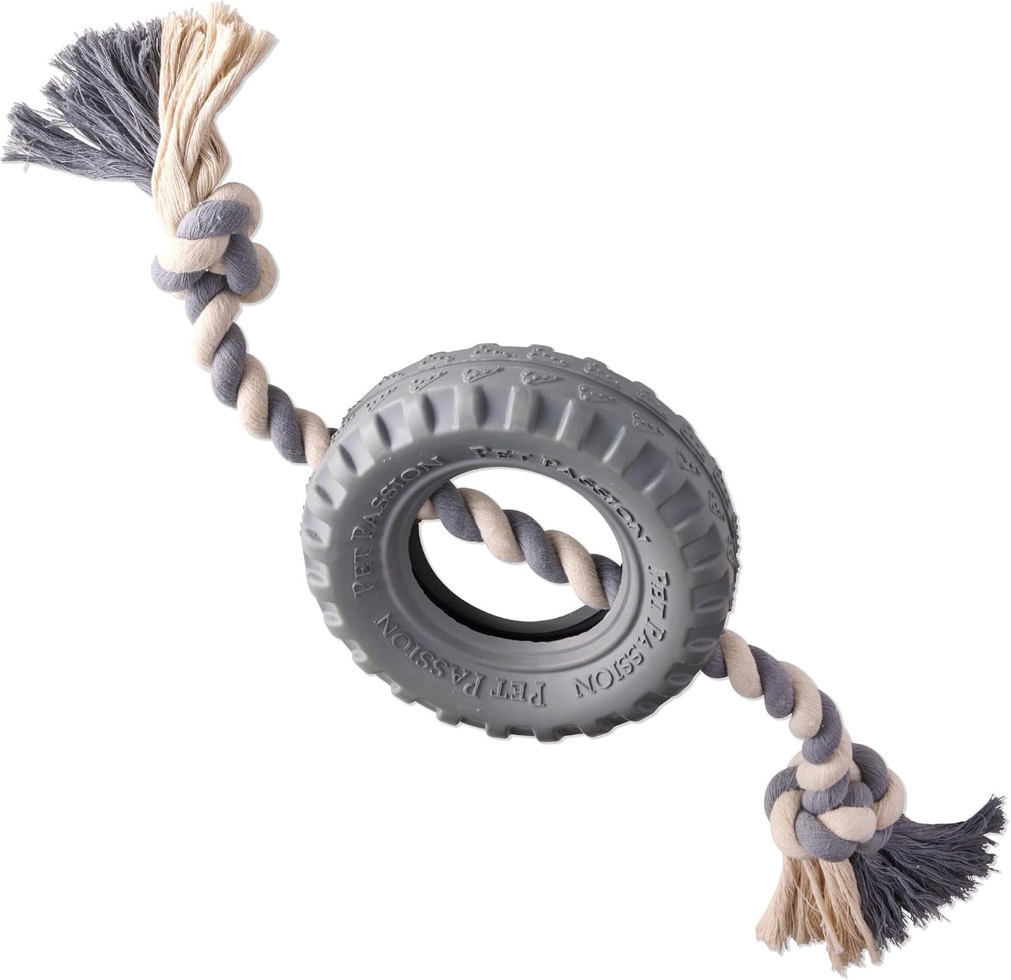 Pet Passion Natural Rubber Tire and Organic Cotton Rope Pull and Chew Dog Toy for All Pet Breeds, Blush, Small - Image 11