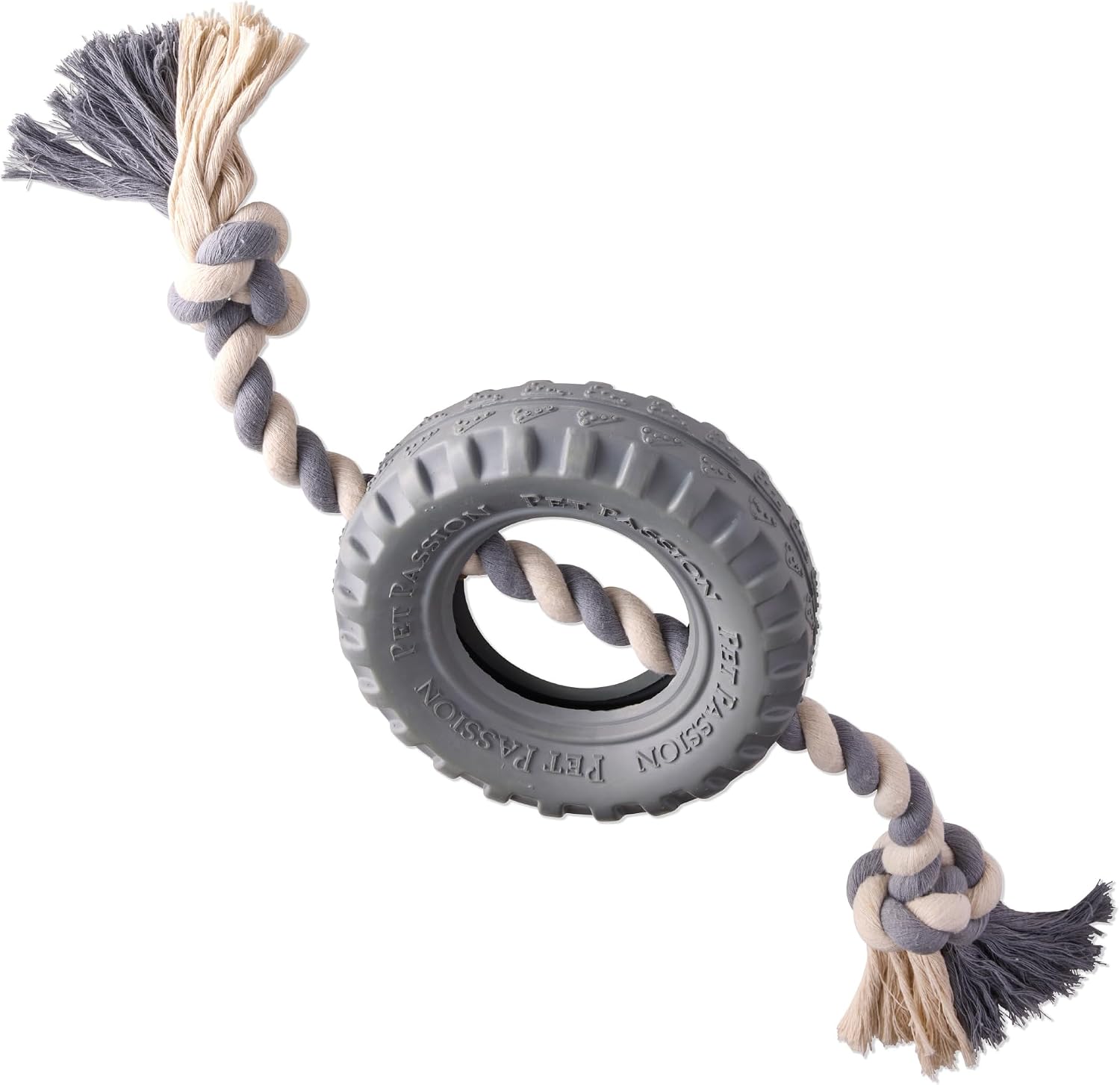 Pet Passion Natural Rubber Tire and Organic Cotton Rope Pull and Chew Dog Toy for All Pet Breeds, Blush, Small - Image 11
