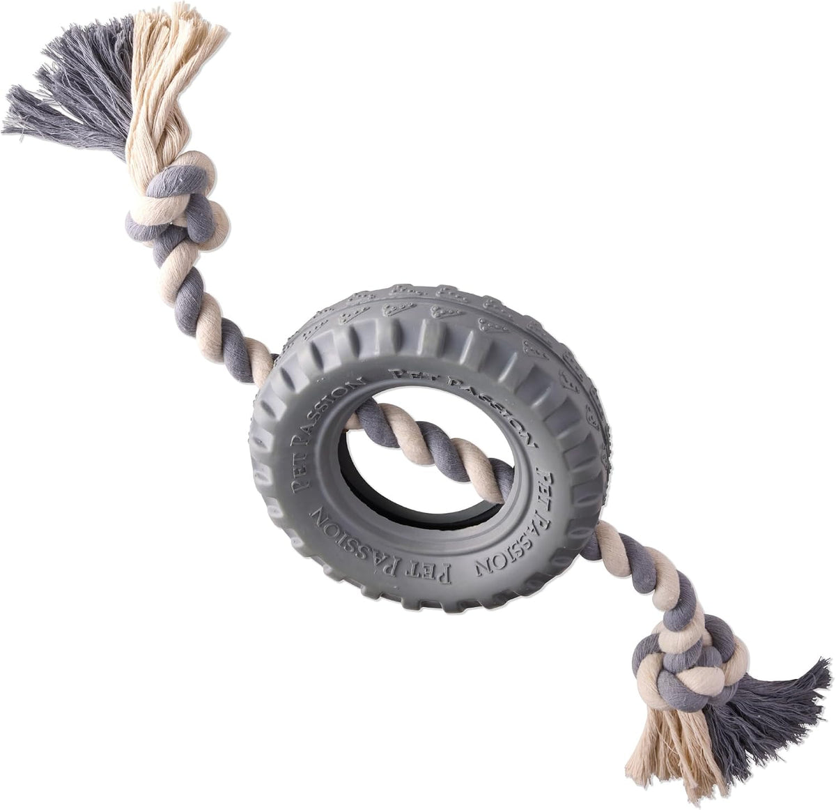 Pet Passion Natural Rubber Tire and Organic Cotton Rope Pull and Chew Dog Toy for All Pet Breeds, Blush, Small - Image 11
