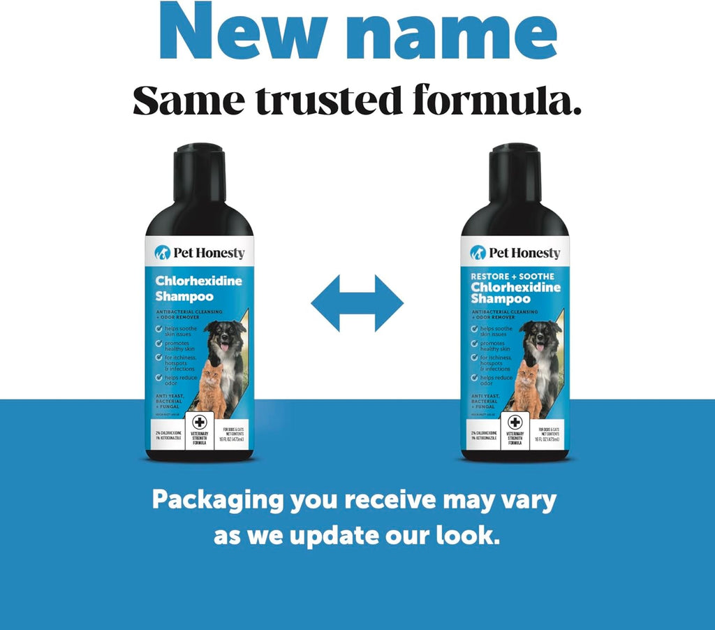 Close up of Pet Honesty cat and dog shampoo branding and size
