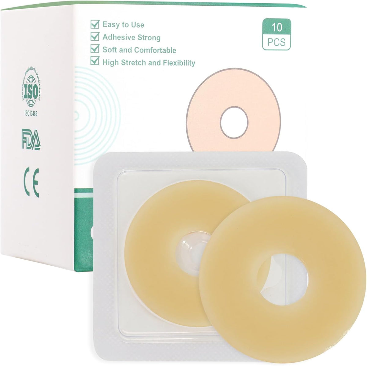Vlookup ostomy barrier rings front view of the ten count box packaging showing product specifications.