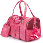 Dutis travel handbag for pets showing external pockets