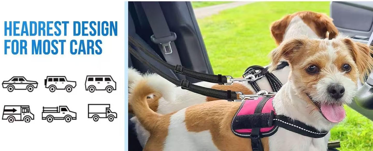 Pet Rope Safety Leash, pet seat Belt, Circular Ring, Stretchable, Elastic, Reflective Dog Chain, Dog Leash one Tow Two for Small, Medium Cats and Dogs, Black - Image 9