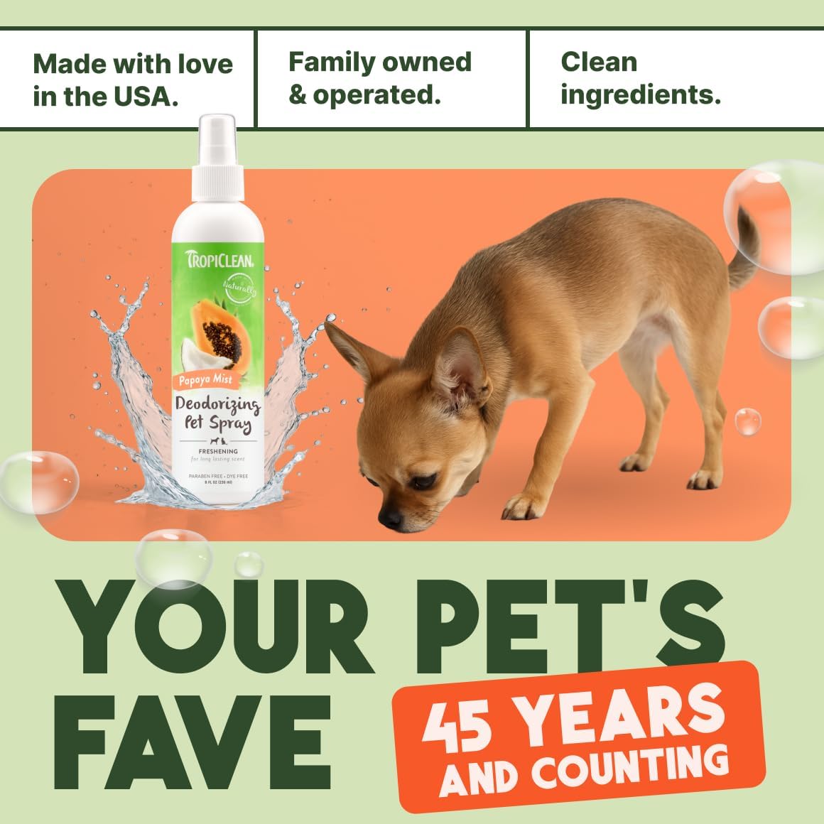 Authentic Tropiclean Papaya Mist for pet coat freshness
