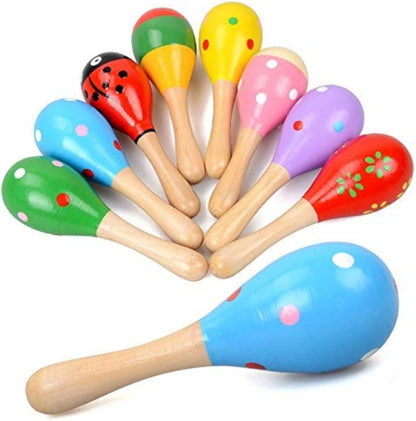 Islmlisa mini wooden maracas for kids front view showing colorful painted patterns