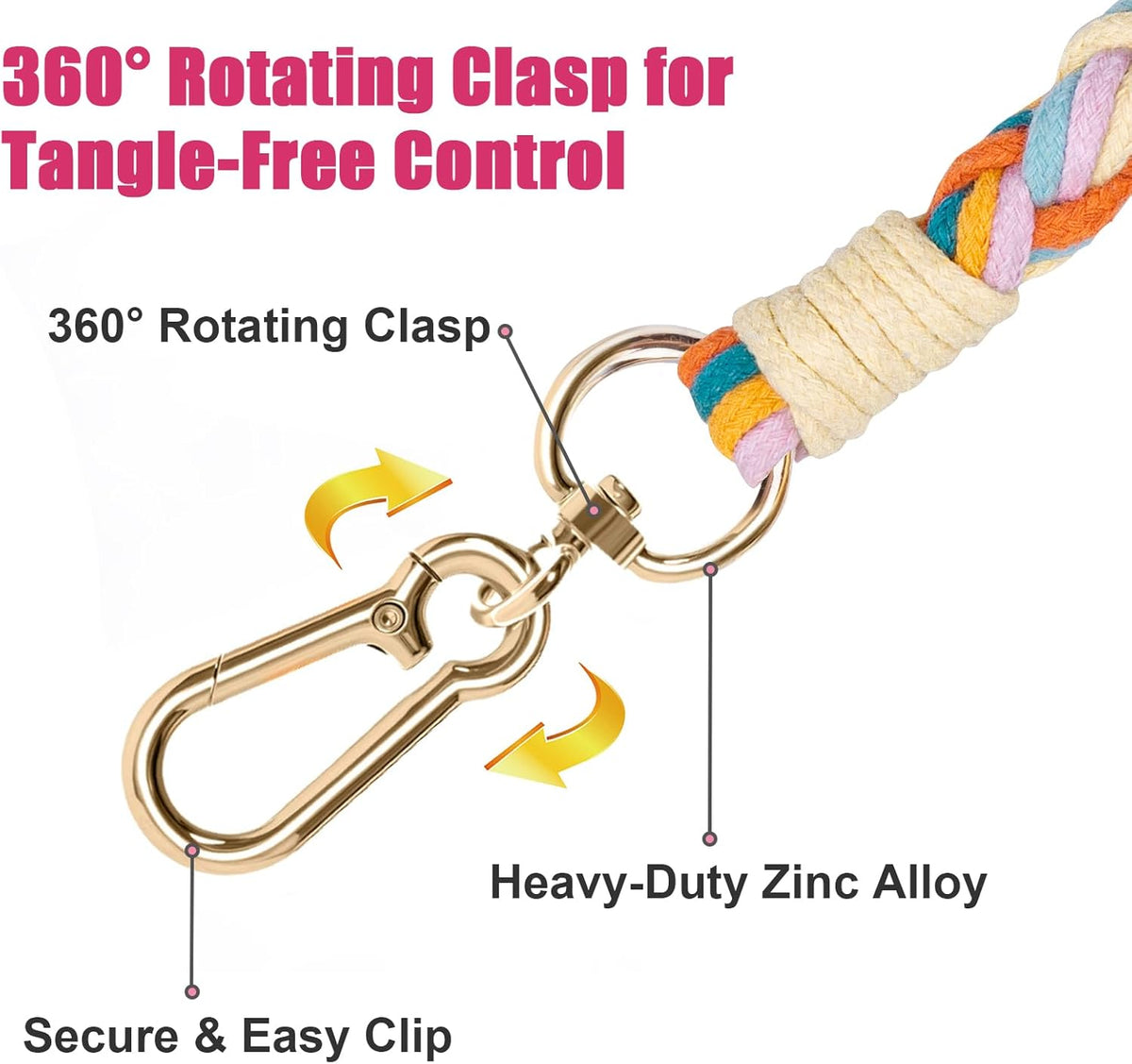 Heavy duty six strand braided cotton rope dog leash showing thick texture details