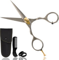 Ontaki Japanese Steel Beard Shears front view of silver premium mustache trimming scissors.