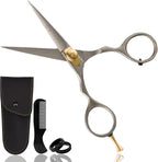 Ontaki Japanese Steel Beard Shears front view of silver premium mustache trimming scissors.