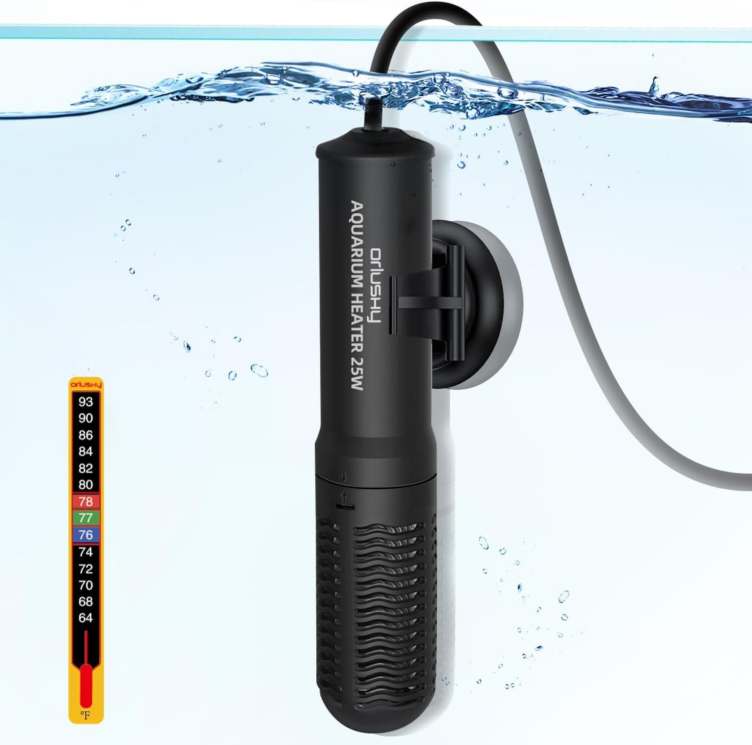 Orlushy quartz glass heater submerged in saltwater marine tank